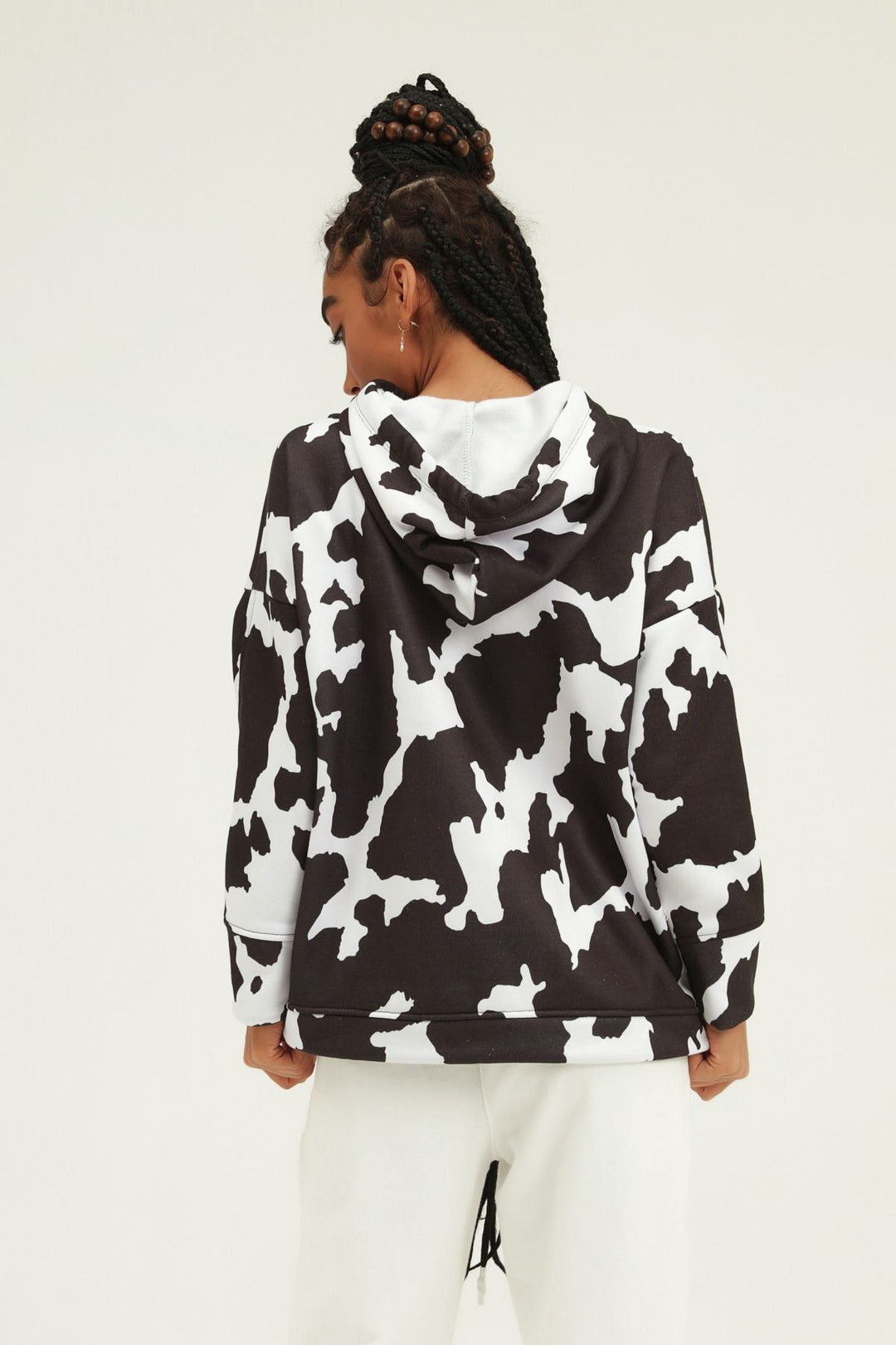 Patterned Hoodie Sweatshirt Black