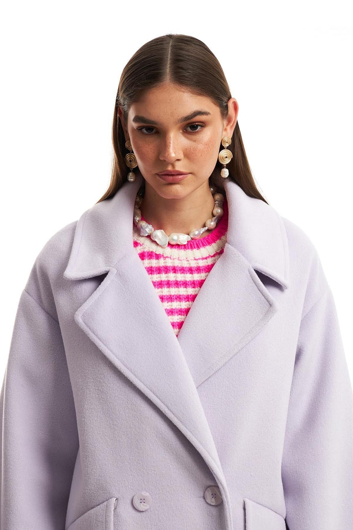 Kruvaze Yaka Oversize Kaban Lila