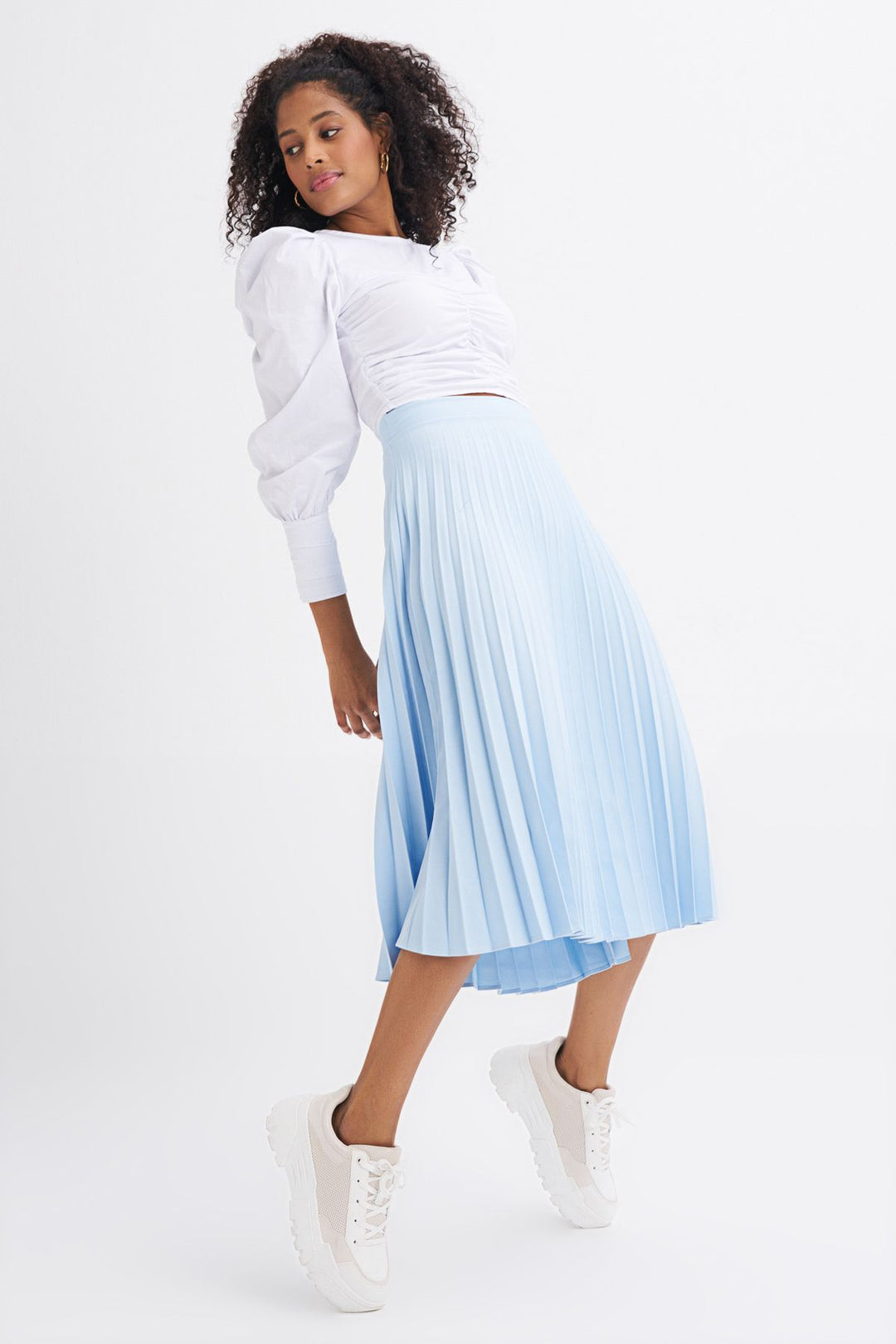 Pleated Midi Skirt Baby Blue