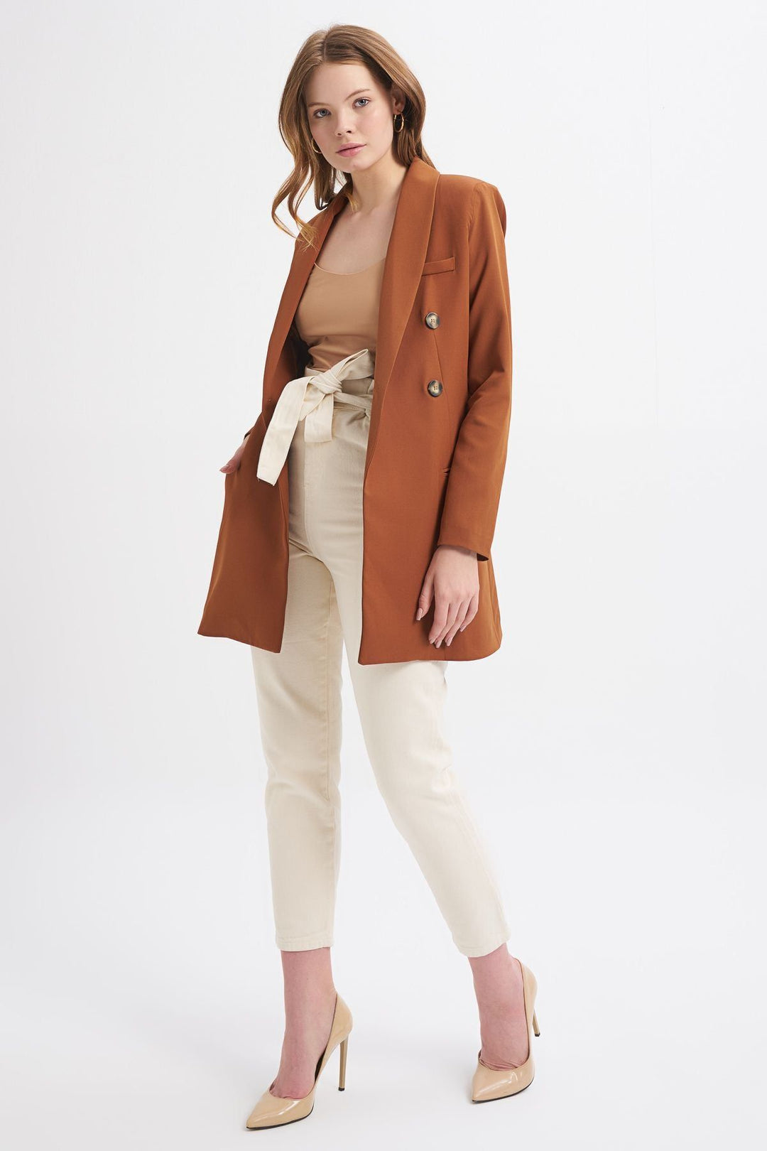 Kruvaze Blazer Ceket Taba