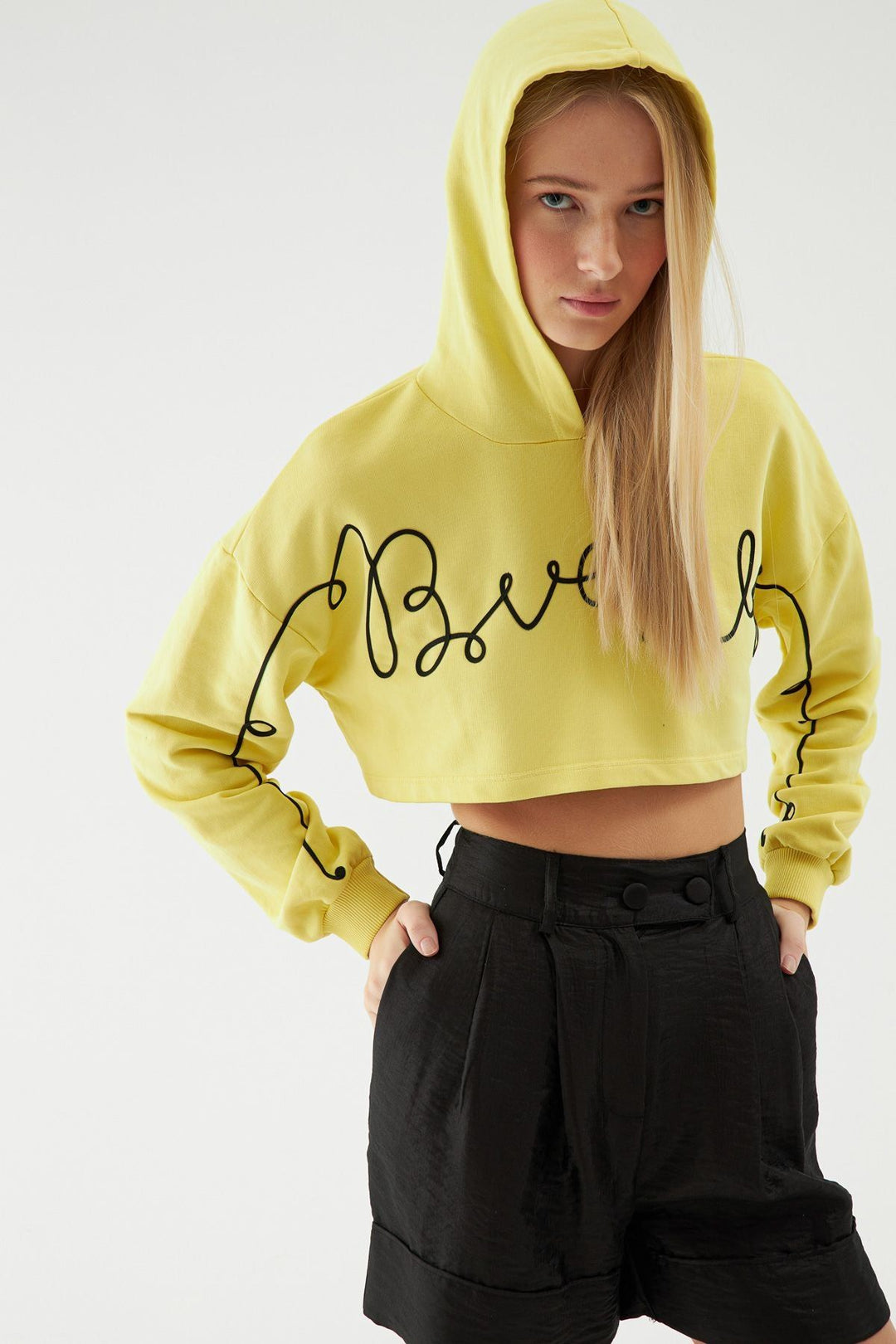 Hooded Crop Sweatshirt Yellow