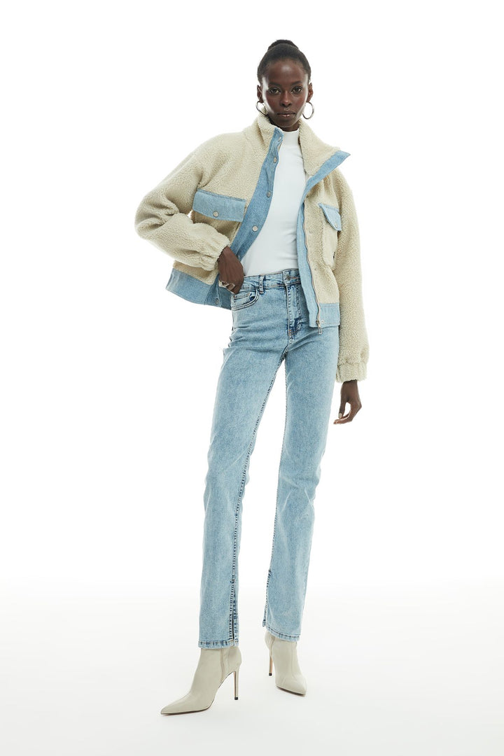 Pocket Detailed Plush Coat Ecru