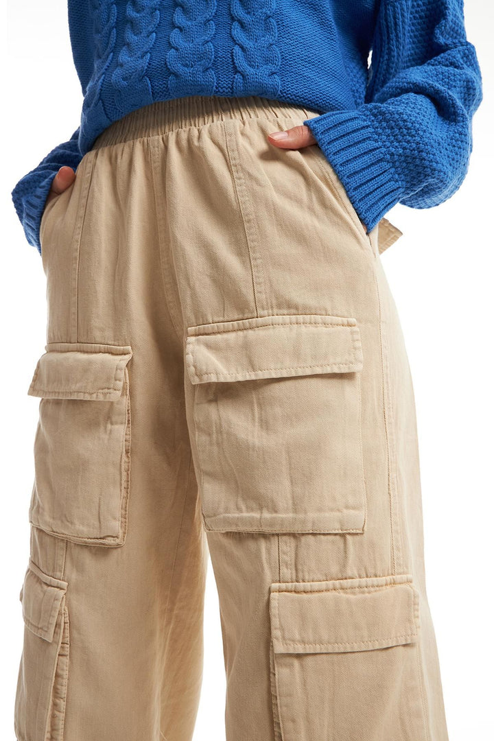 Paçası Lastikli Kargo Pantolon Bej