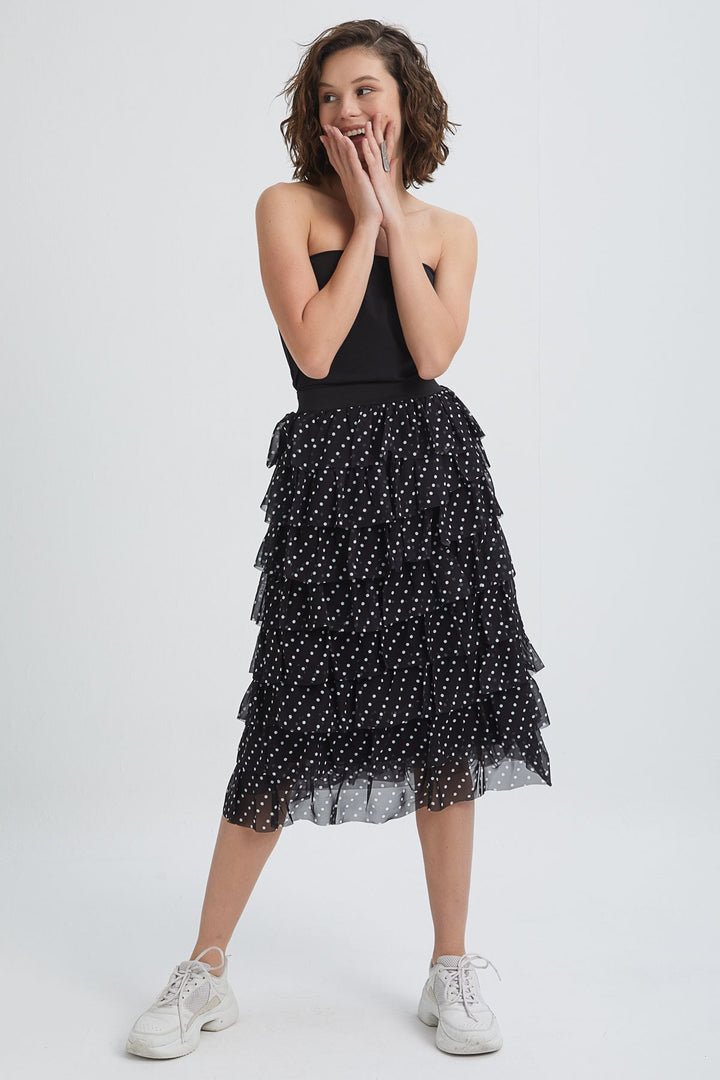 Tiered Polka Dot Skirt Black