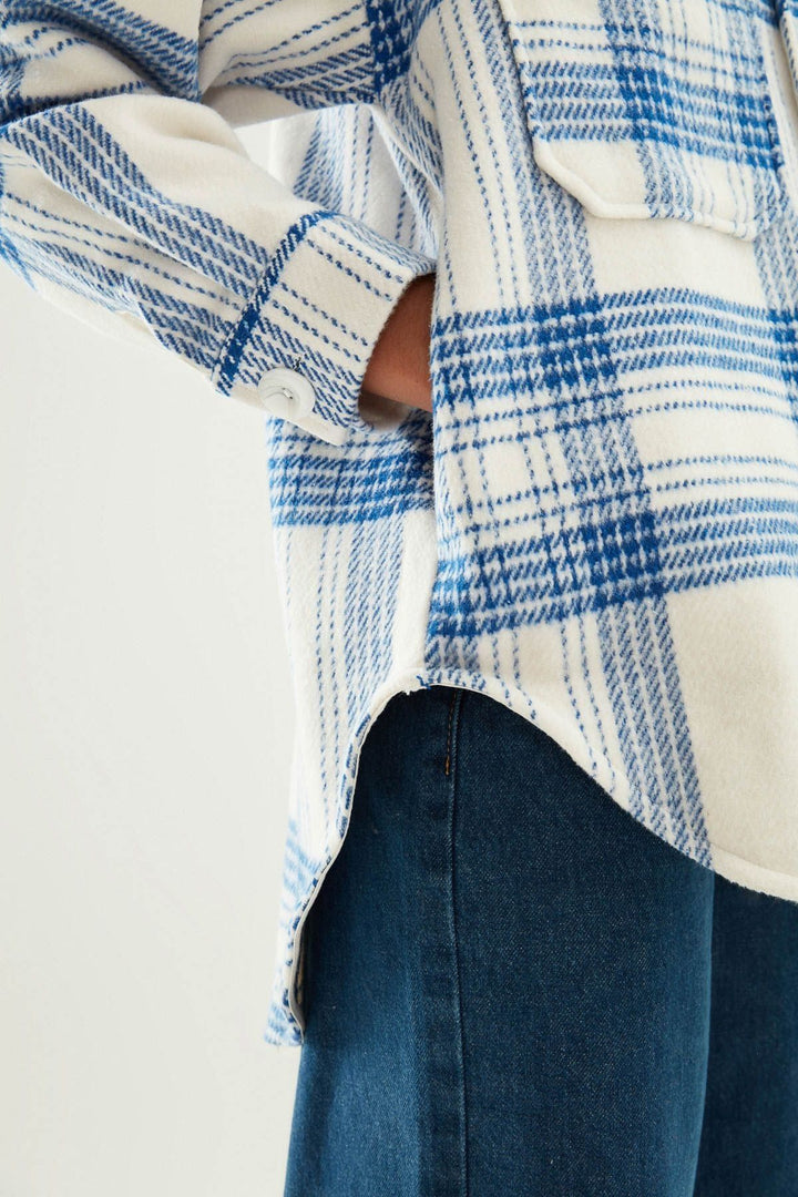 Çizgili Büyük Cepli Gömlek Mavi