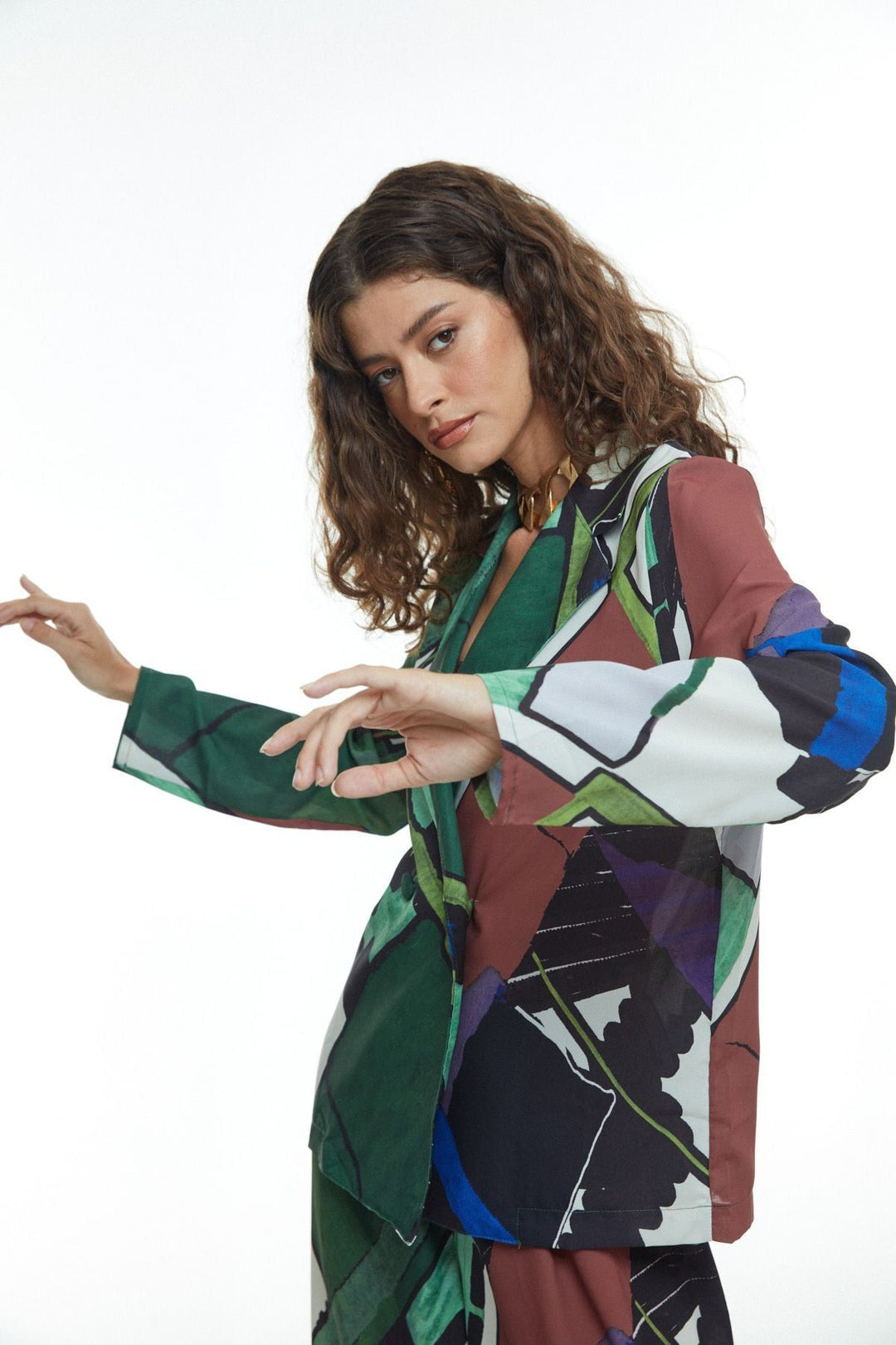 Double Breasted Collar Patterned Shirt Black