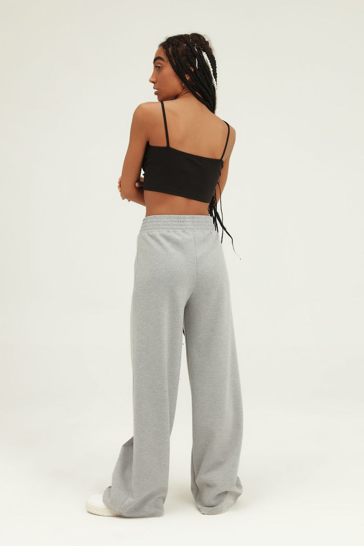 Elastic Waist Wide Leg Tracksuit Gray