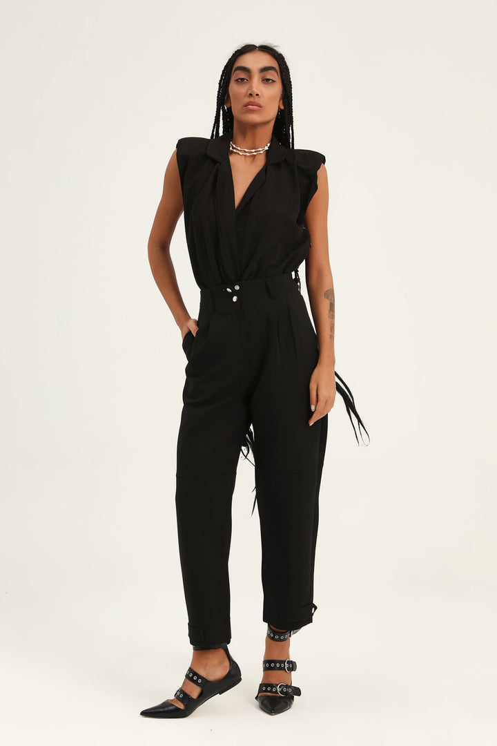 Kruvaze Vatkalı Bodysuit Siyah