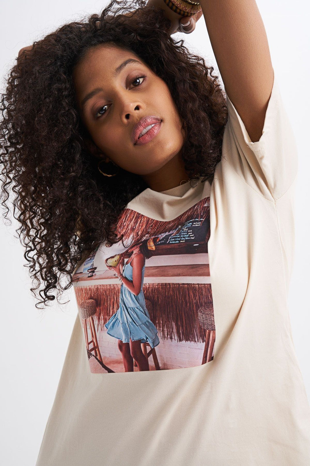 Baskılı Tişört Açık Bej