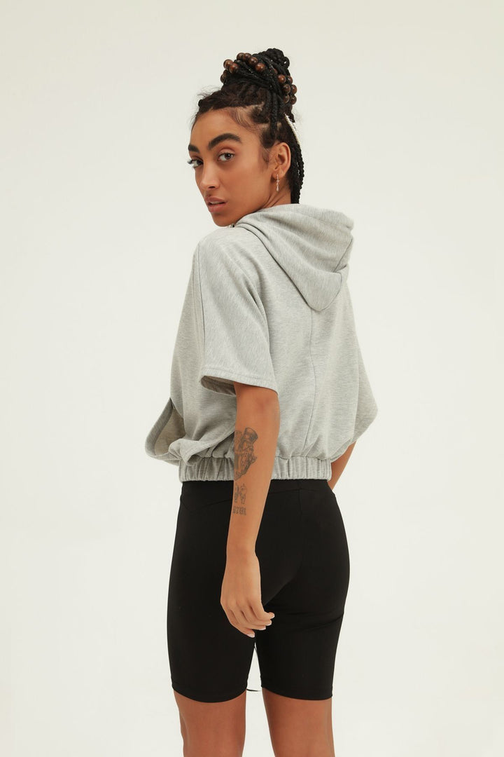 Bat Sleeve Hooded Sweatshirt Graymelange