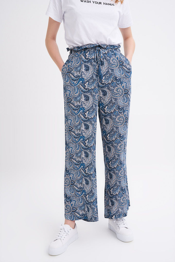 Elastic Waist Wide Leg Trousers Indigo