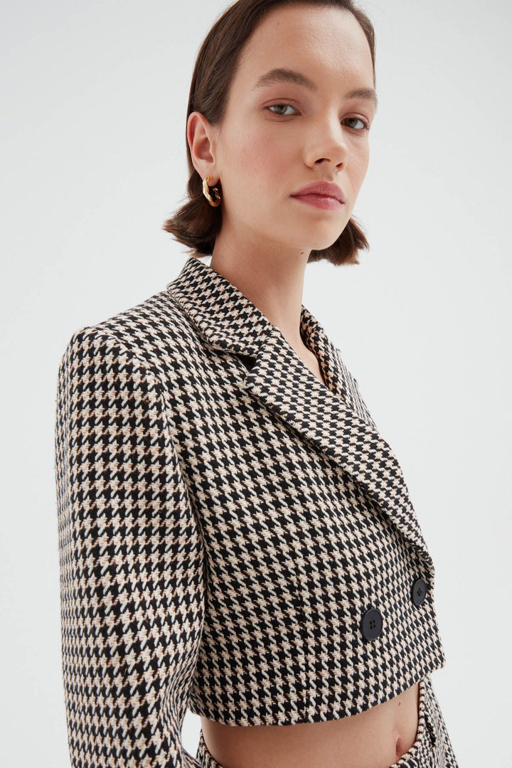 Kruvaze Crop Blazer Ceket Siyah