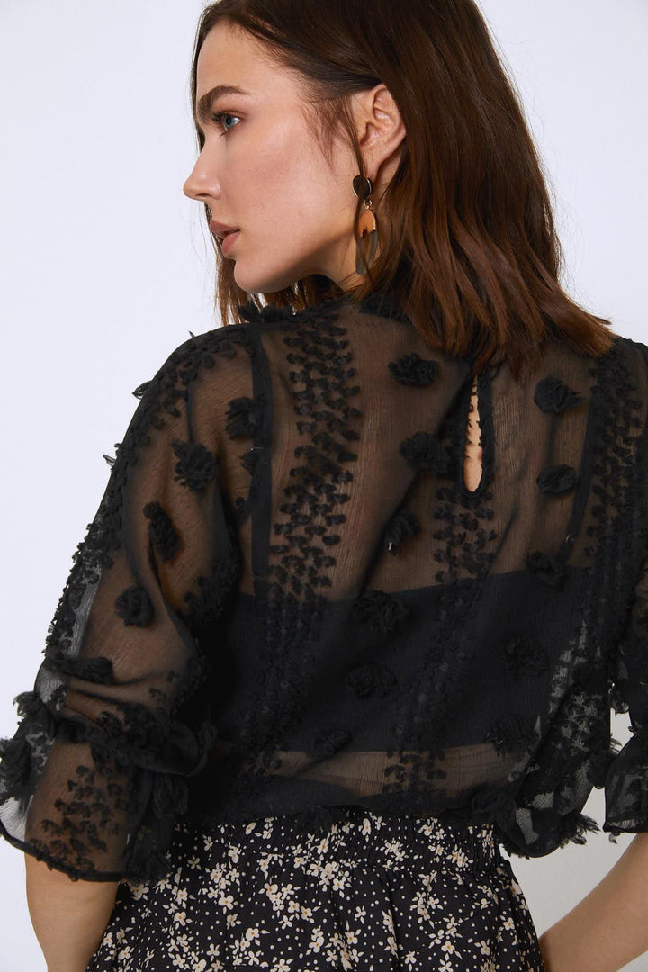 Dantelli Bluz Siyah