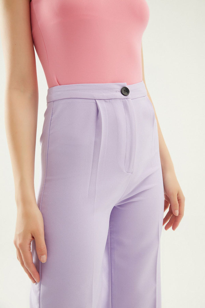 Pile Detaylı Palazzo Pantolon Lila