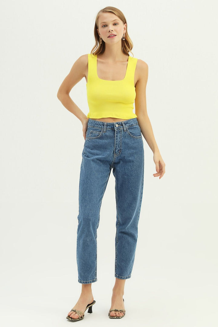 Askılı Ucu Fırfırlı Triko Sarı