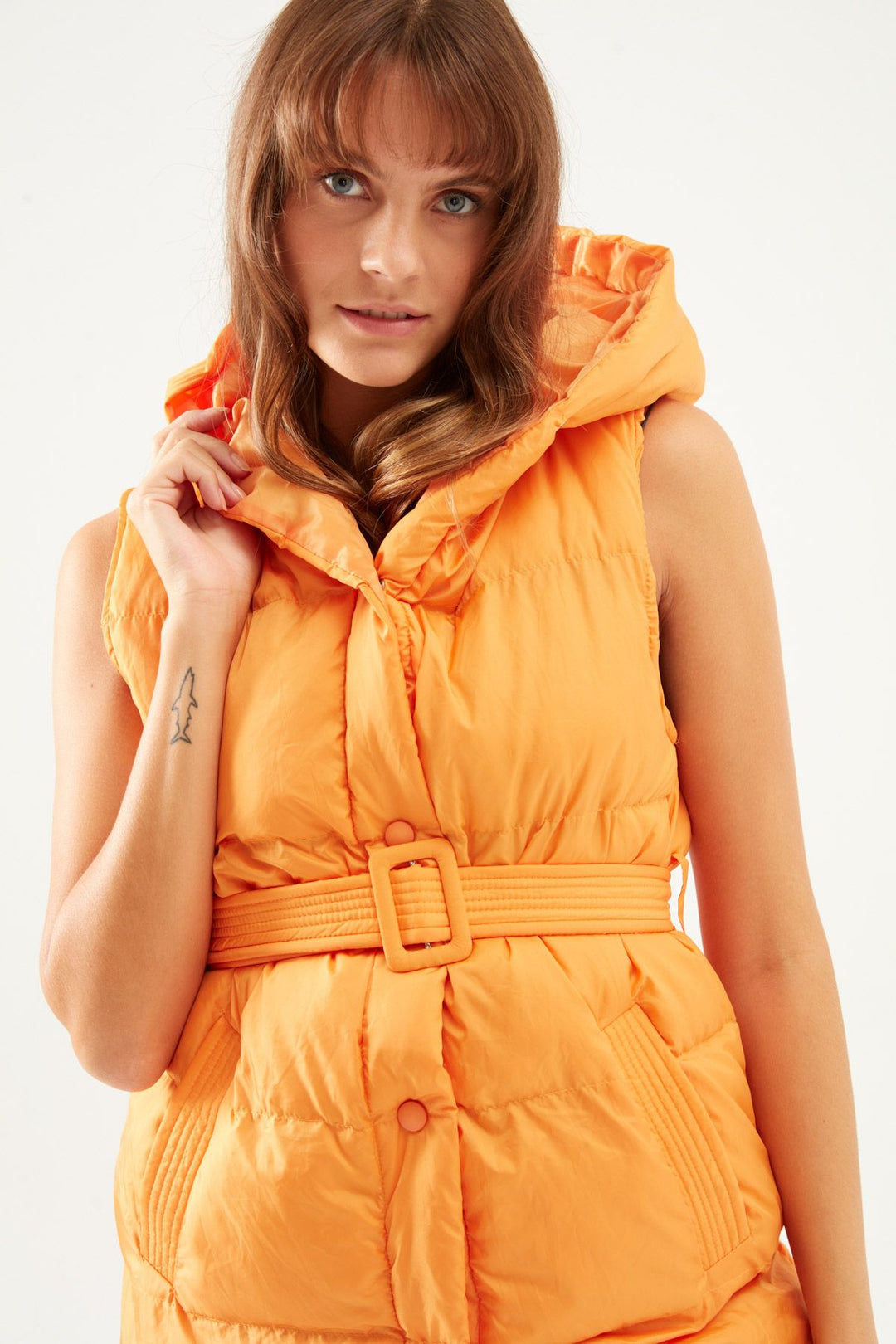 Hooded Belt Inflatable Vest Orange