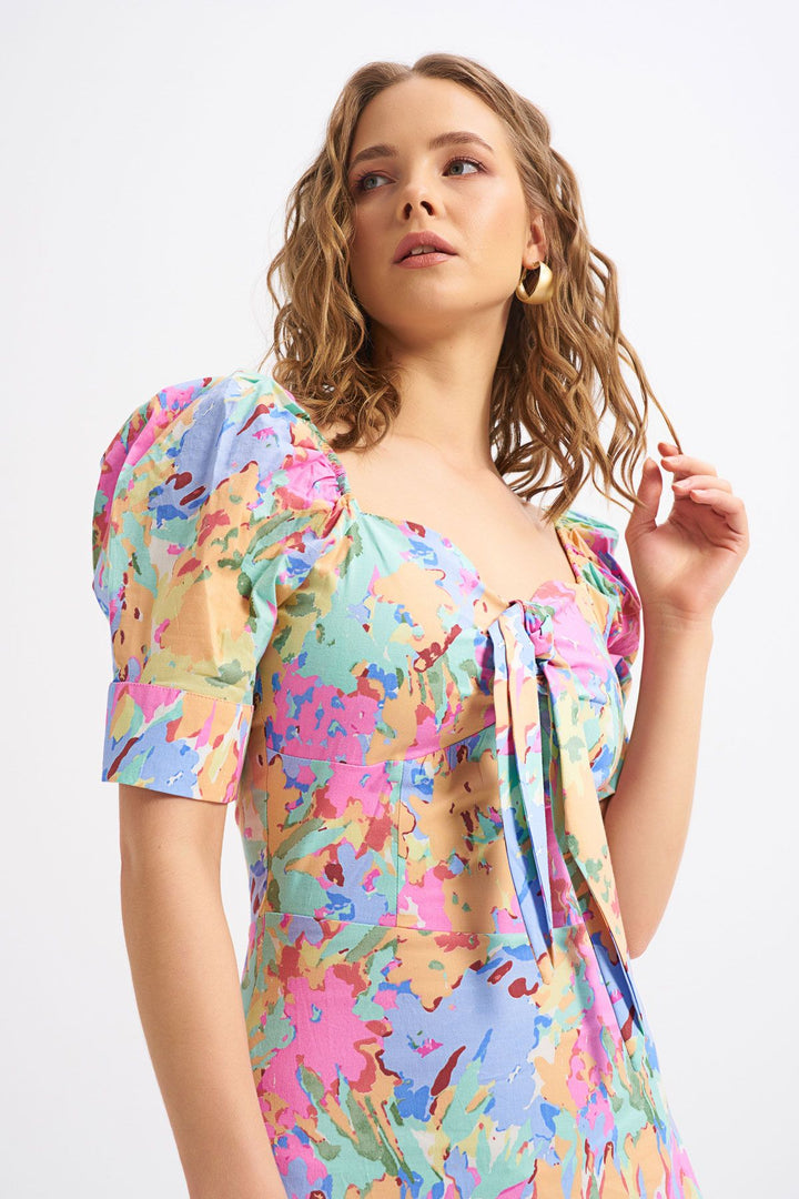 Patterned Lacing Detailed Dress Light Blue