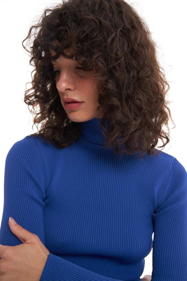 Ribbed Neck Knitwear Sax