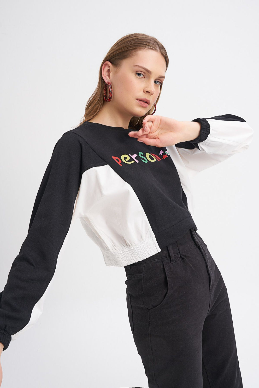 Printed Color Block Sweatshirt Black