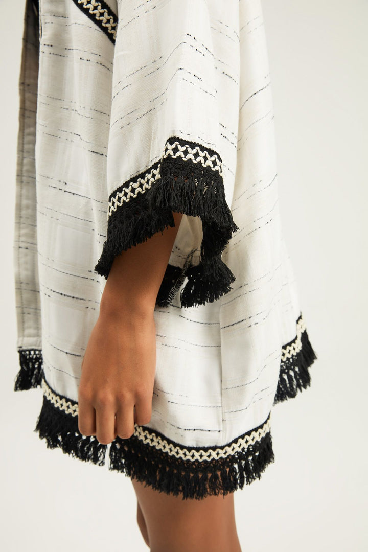 Stripe Stitched Linen Kimono Jacket Natural