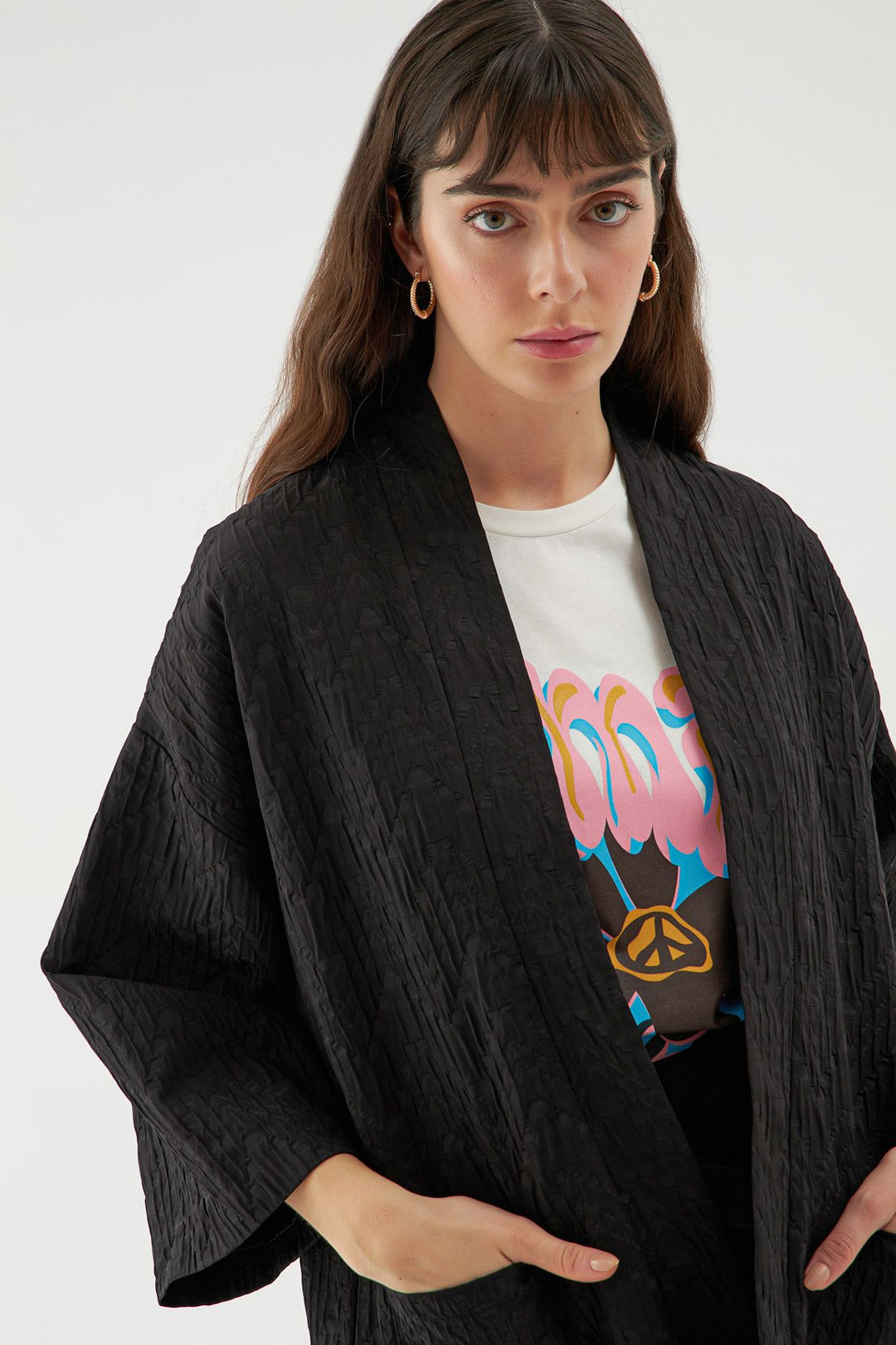 Dokulu Şal Yaka Ceket Siyah