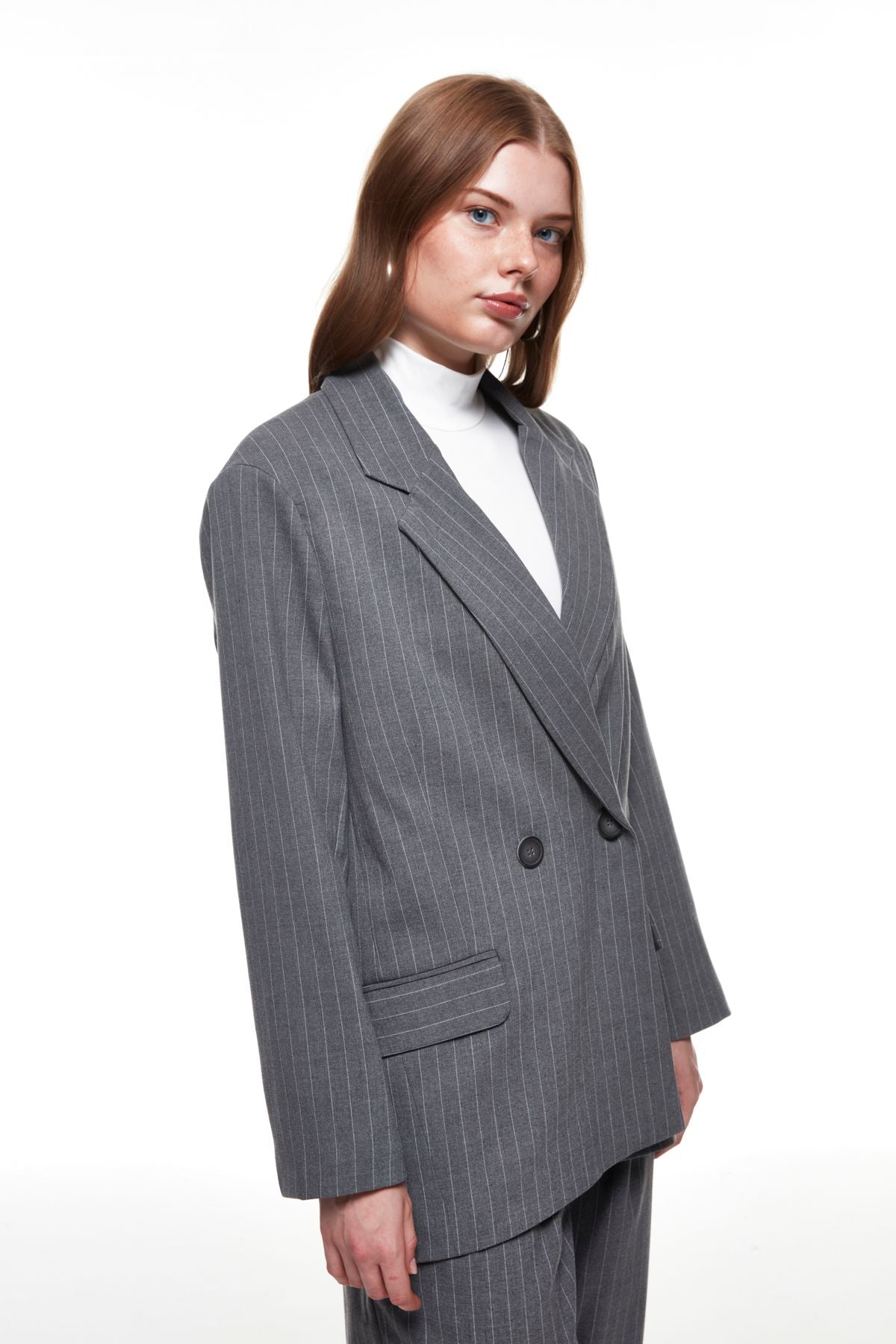 Striped Oversize Blazer Jacket Dark Gray