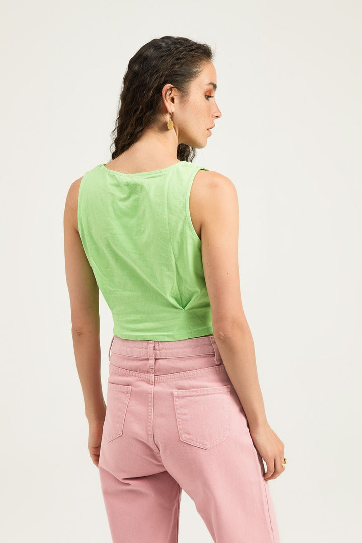 Omuzları Büzgülü Tişört Yeşil