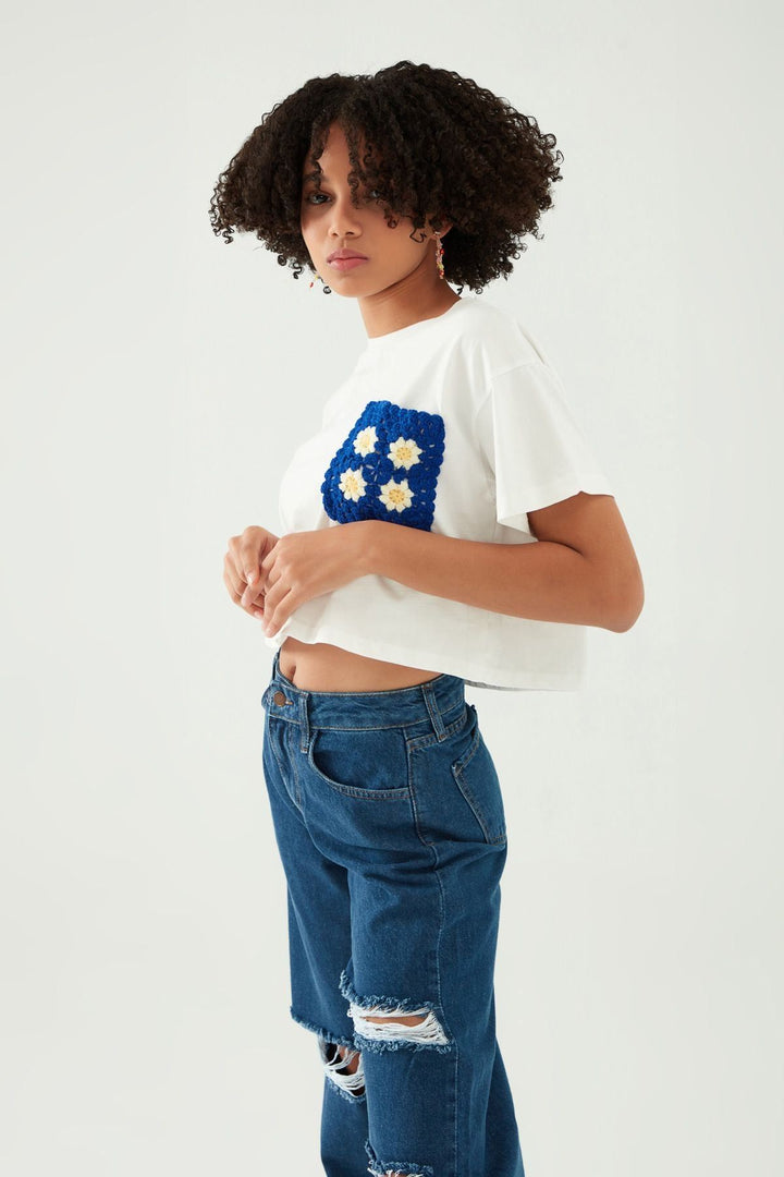 Knit Pocket Crop T-Shirt White