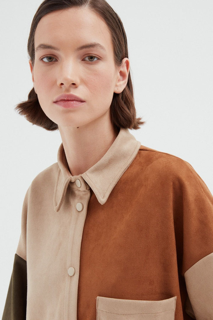 Block Suede Shirt Beige
