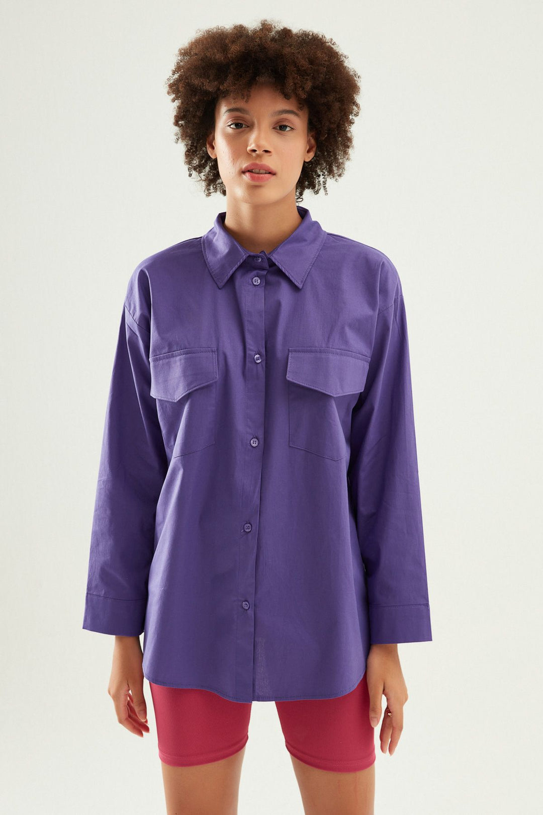 Sırt Dekolteli Oversize Gömlek Mor