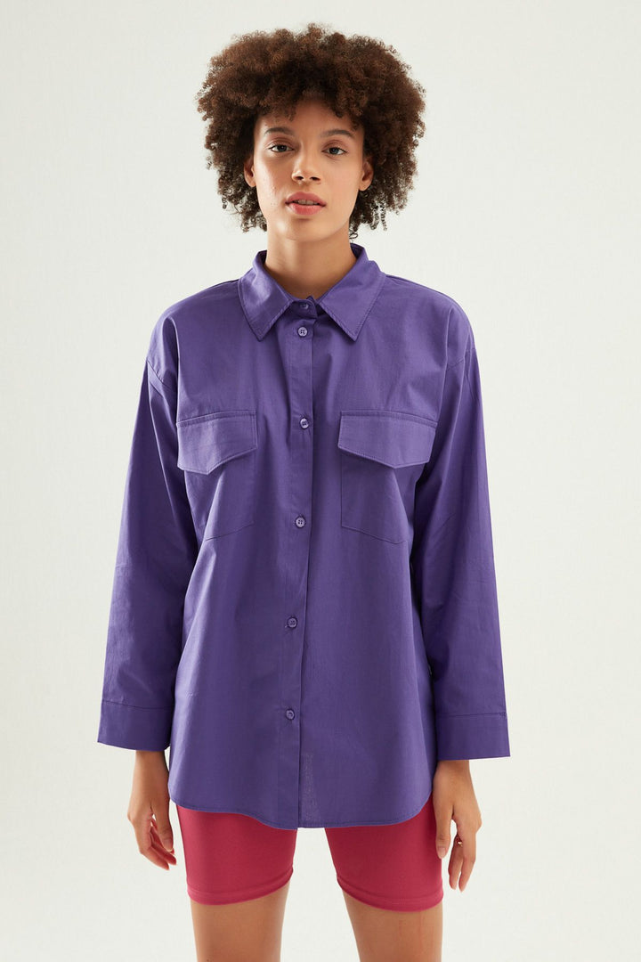 Sırt Dekolteli Oversize Gömlek Mor