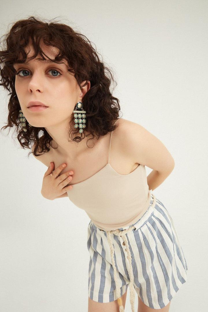 One Shoulder Strap Crop Blouse Beige