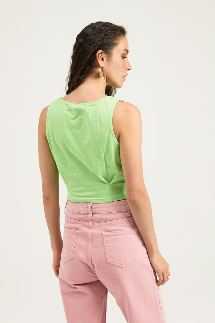 Omuzları Büzgülü Tişört Yeşil