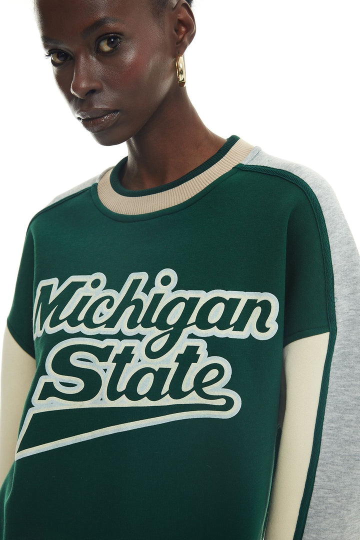 Dual Color Printed Sweatshirt Dark Green