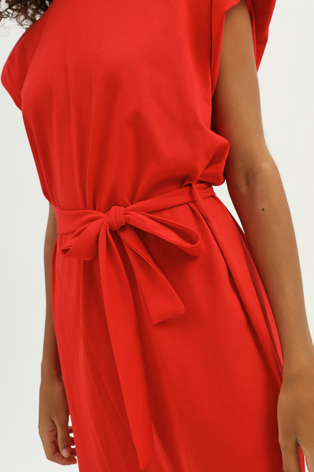 Waistband Waist Belted Basic Dress Red