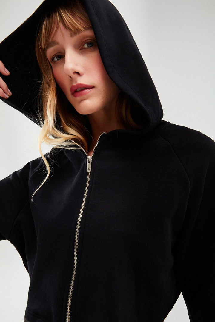 Zippered Crop Sweatshirt Black