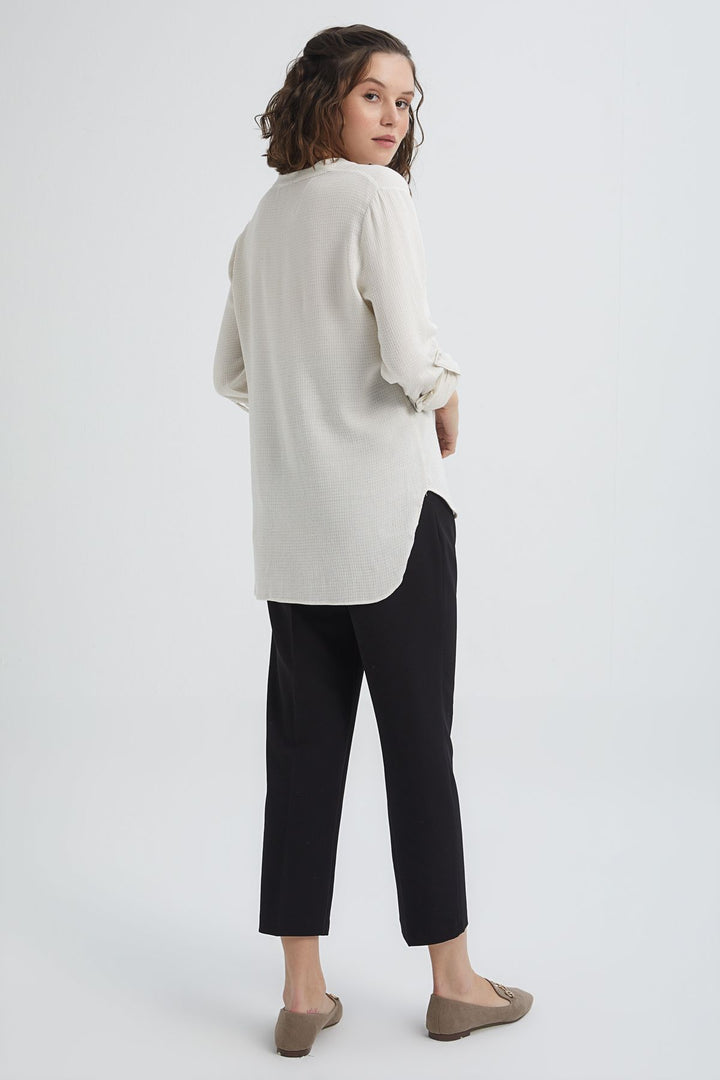 Three Quarter Sleeve Linen Shirt Natural