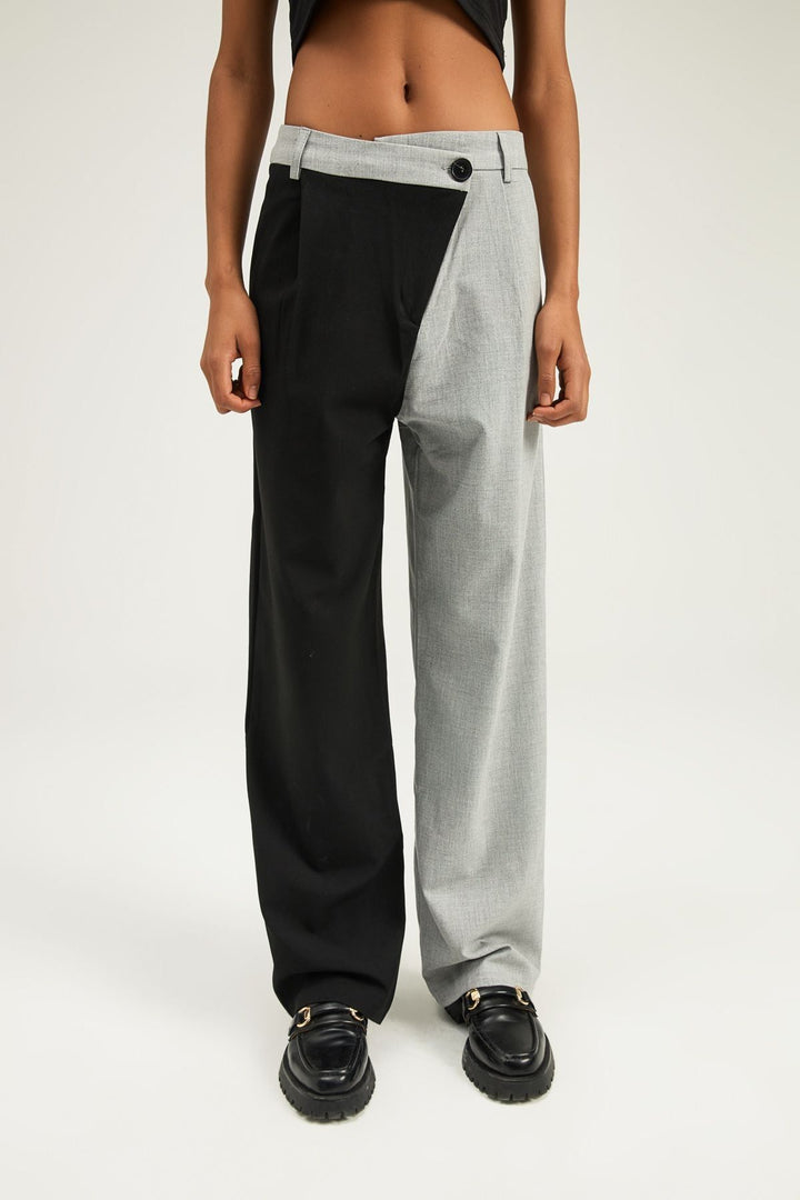 Çift Renkli Palazzo Pantolon Gri