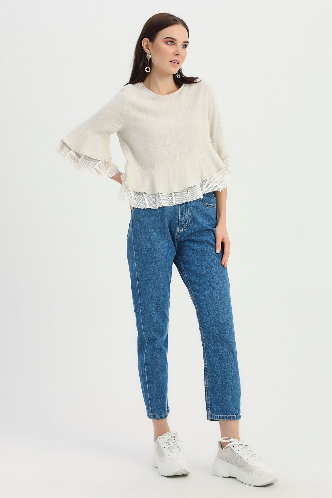 Flywheel Guipure Detailed Linen Blouse Natural