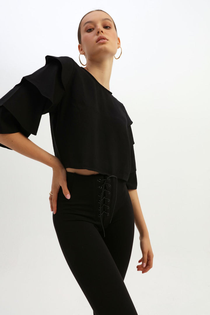 Ruffle Sleeve Blouse Black