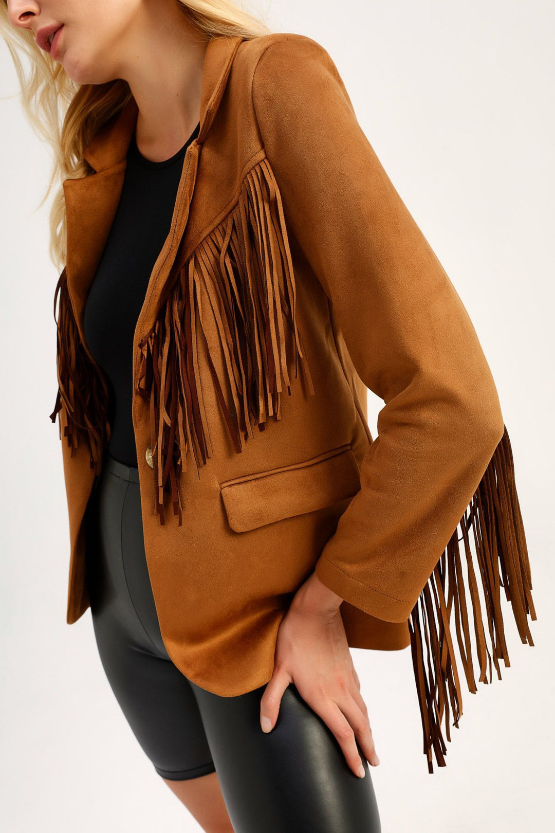 Tasseled Suede Blazer Jacket Tan