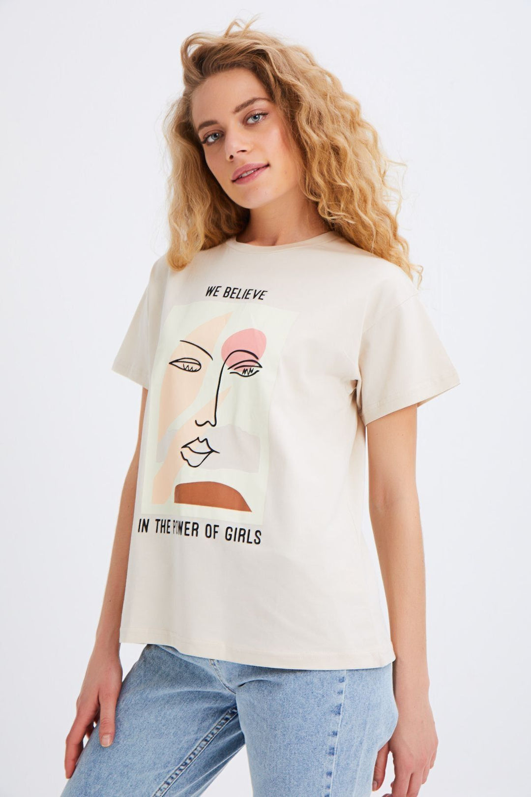 Baskılı Tişört Açık Bej