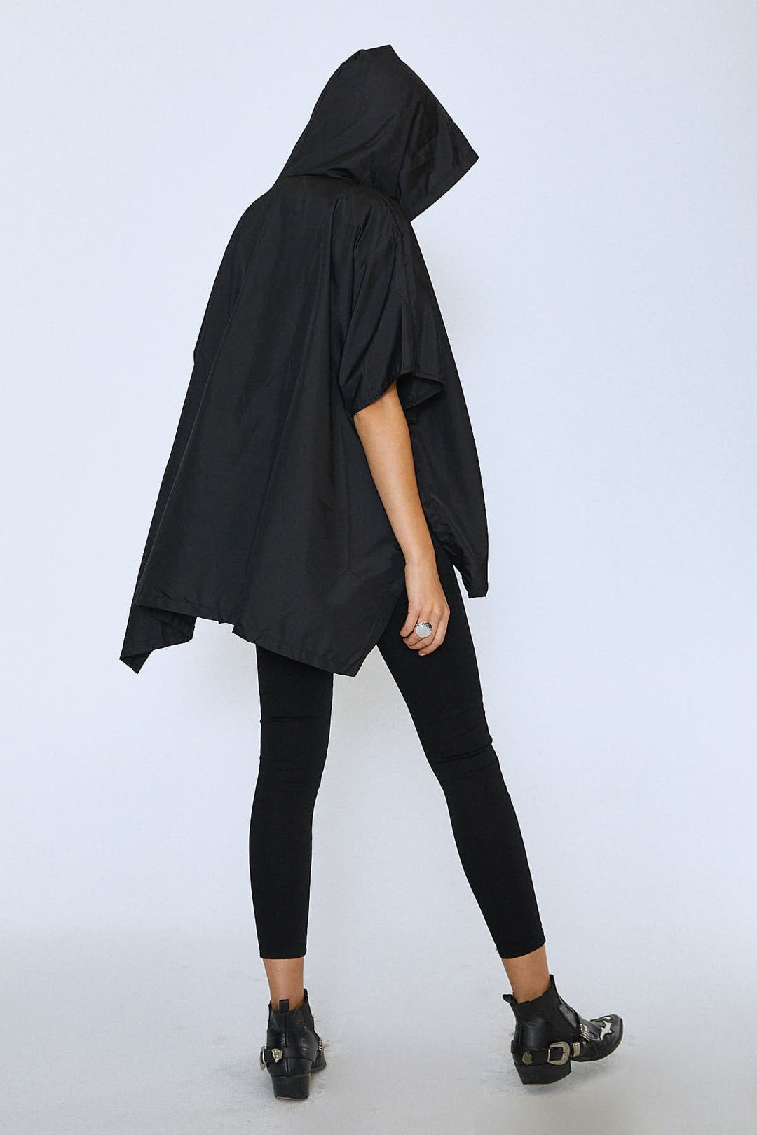 Oversize Kangaroo Pocket Raincoat Black