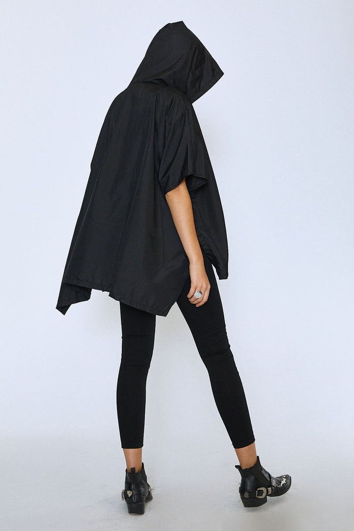 Oversize Kangaroo Pocket Raincoat Black