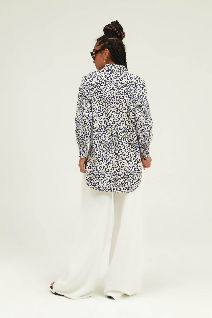 Leopard Patterned Pocket Shirt Indigo