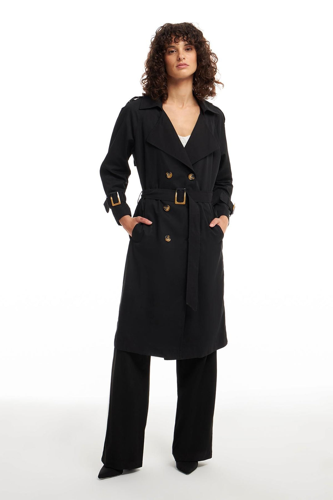 Belted Epaulette Trench Coat Black