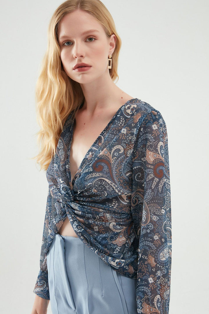 Knot Detailed Blouse Indigo