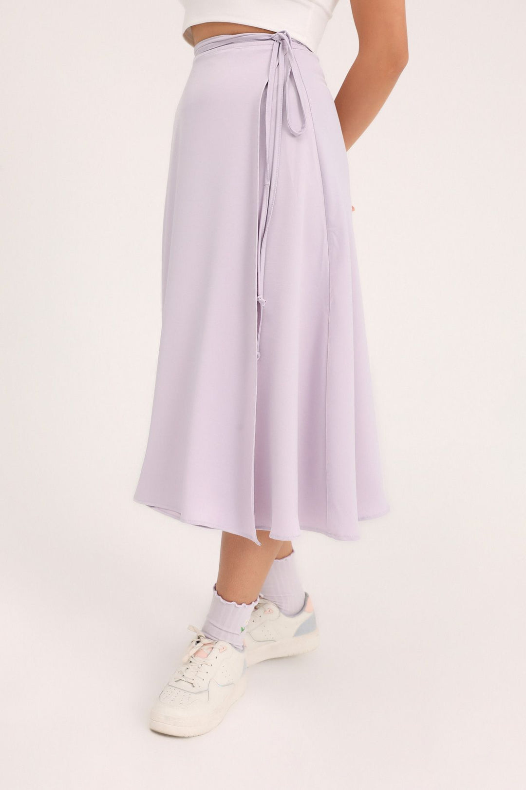 Wrapped Satin Midi Skirt Lilac