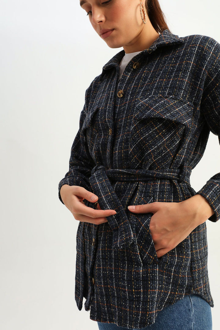 Tie Waist Tweed Shirt Indigo