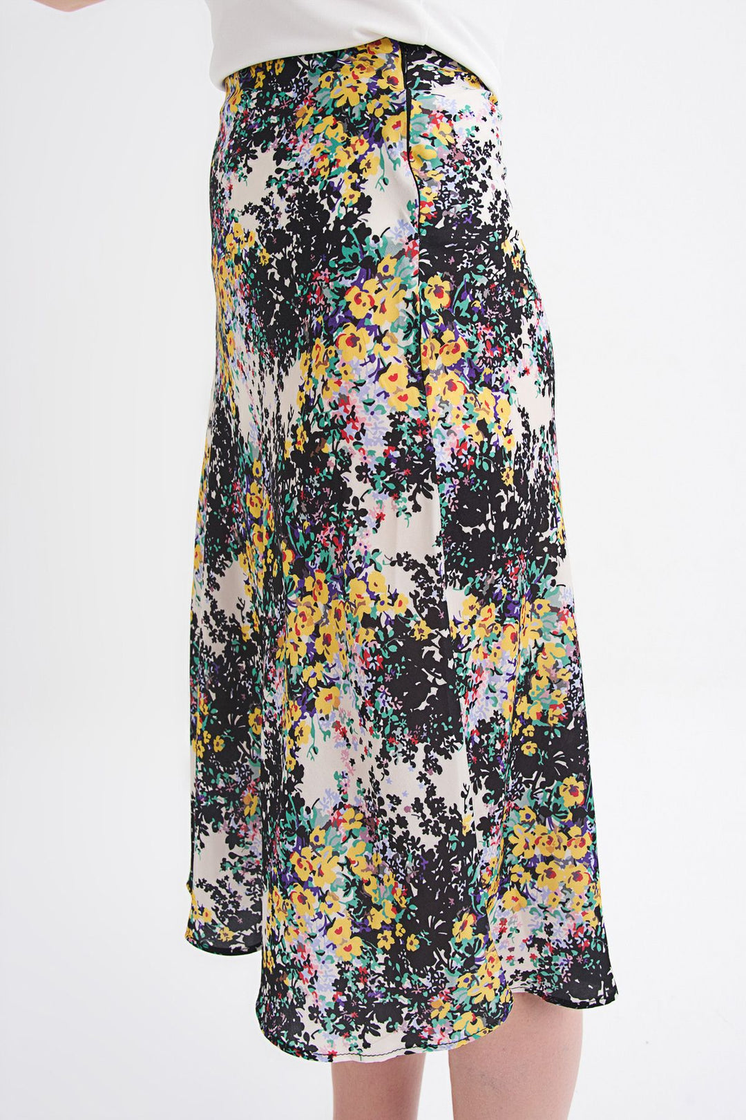 Crispy Floral Midi Skirt Black